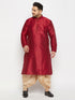 Vastramay Men's Plus Size Maroon Zari Weaved Kurta Dhoti Set